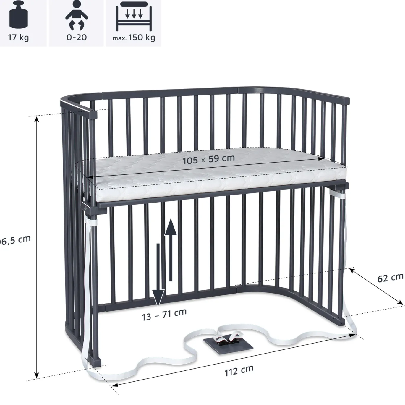 babybay Boxspring XXL schiefergrau lackiert
