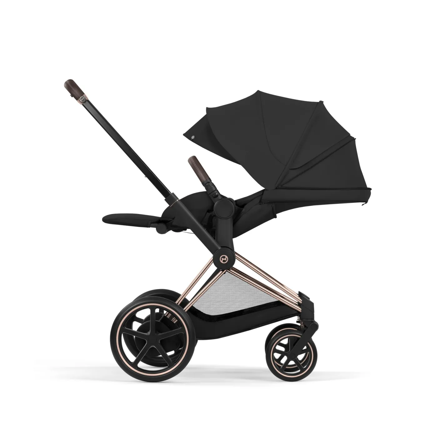 e-Priam Comfort Sepia Black mit Rahmen in Rosegold 26