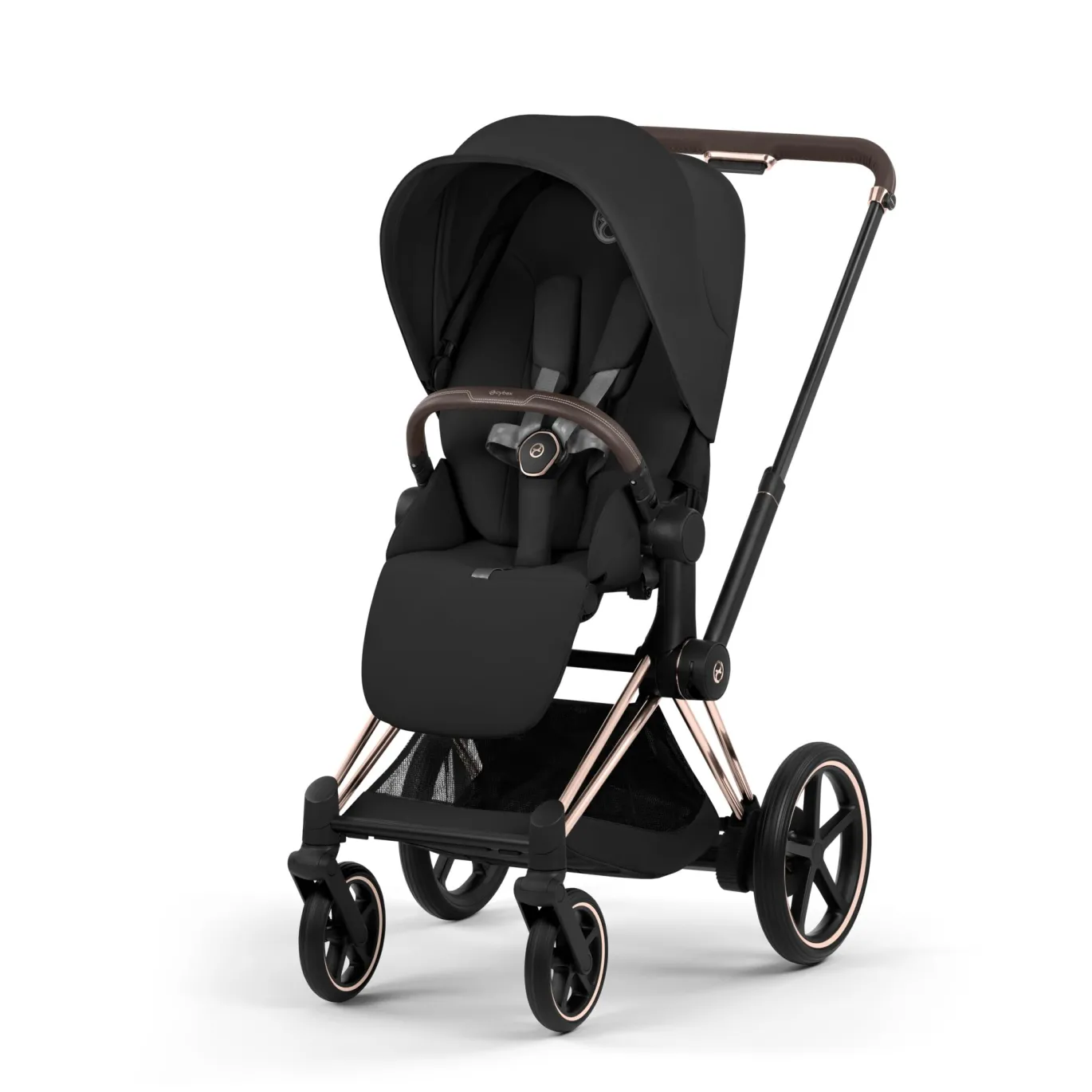 e-Priam Comfort Sepia Black mit Rahmen in Rosegold 26