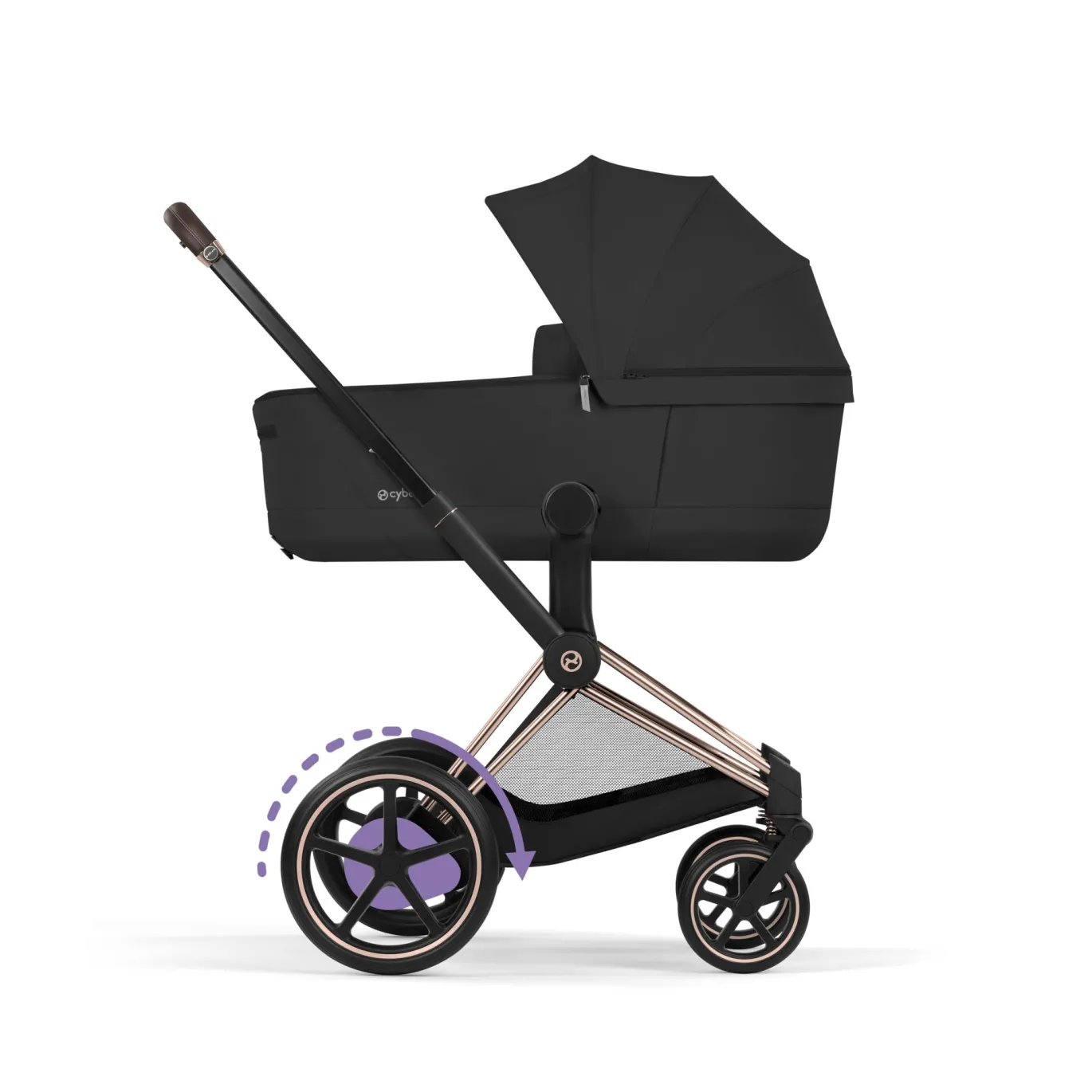 e-Priam Comfort Sepia Black mit Rahmen in Rosegold 26