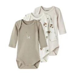 3er-Pack Langarmbody Animal Beige