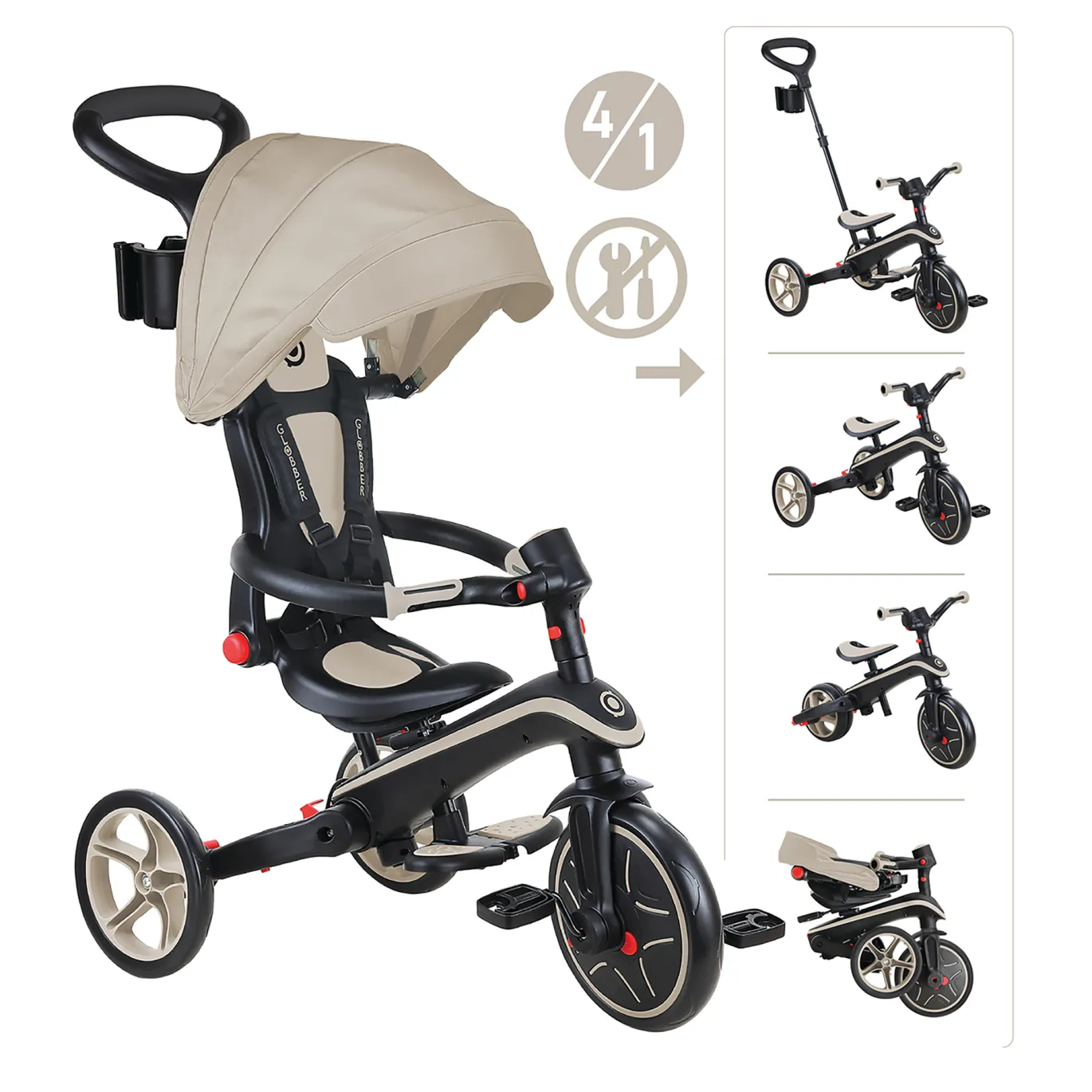 4 in 1 Explorer Trike Taupe faltbar