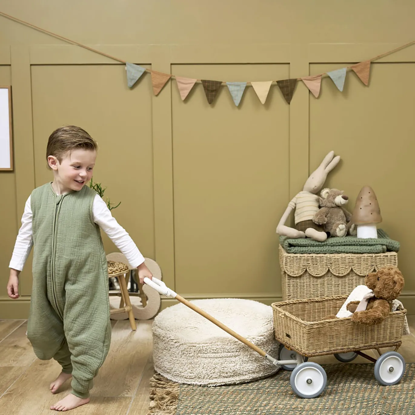 Schlafjumper Musselin Olive 92 cm