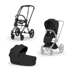 Set Priam Style Rahmen Matt Black mit Wanne und Sitzpaket in Sepia Black 26