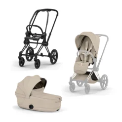 Set Priam Style Rahmen Matt Black mit Wanne und Sitzpaket in Cozy Beige 26