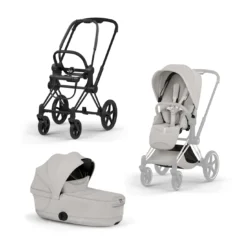 Set Priam Style Rahmen Matt Black mit Wanne und Sitzpaket in Light Grey 26