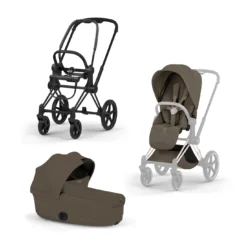 Set Priam Style Rahmen Matt Black mit Wanne und Sitzpaket in Dark Brown 26