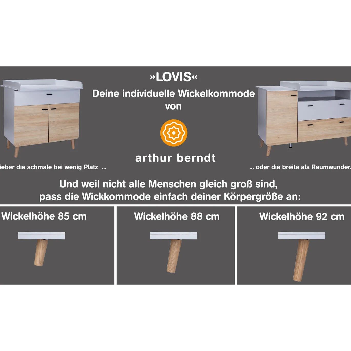 2-teiliges Spar-Set Babyzimmer Lovis mit Kommodenfüßen 85 cm für die schmale Wickelkommode
